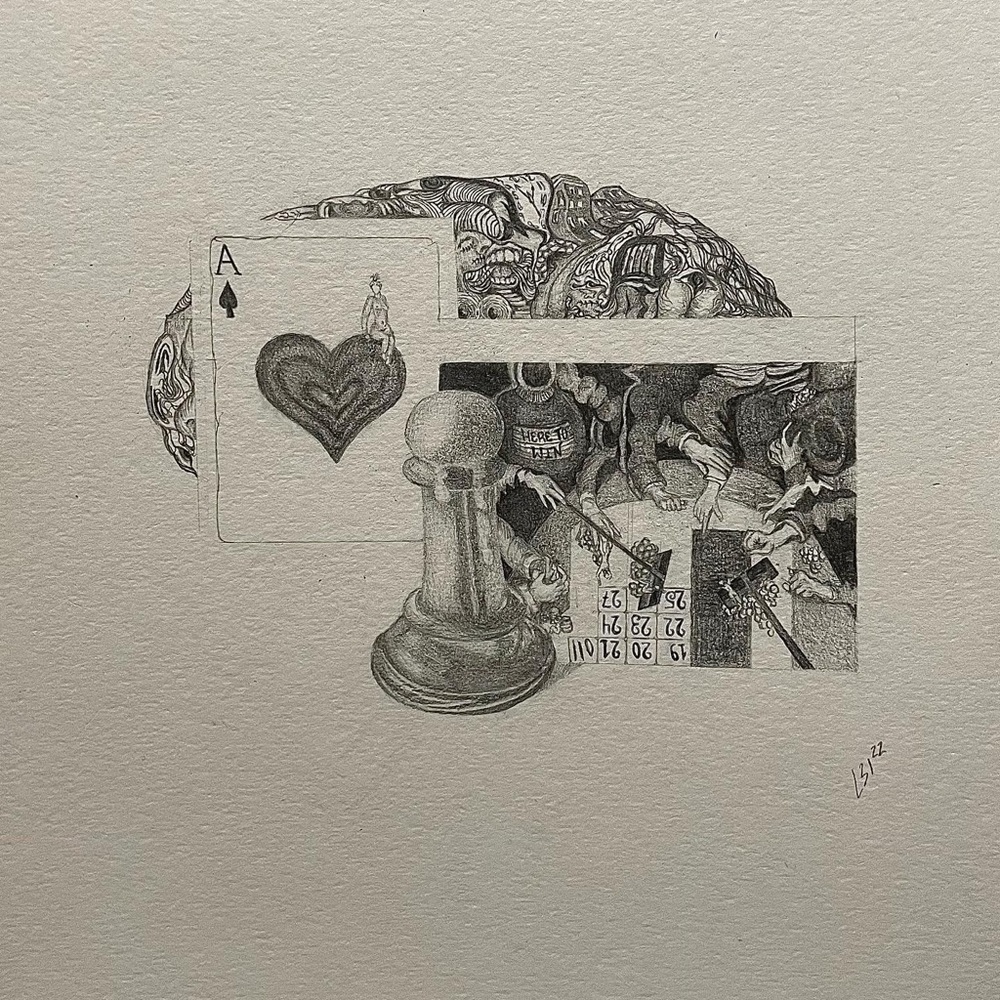 ‘Mind Games’-2022. An original pencil piece done by yours truly.